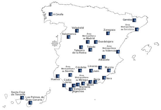 Mapa de proyectos participados por Geoconyka en Espa�a